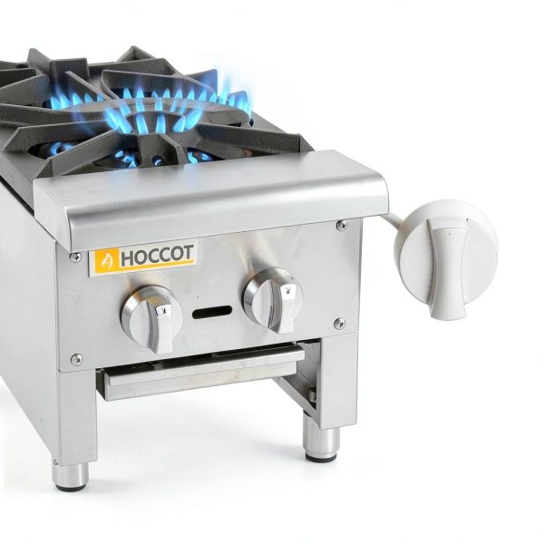 2 Burners Gas Stove, 12"X27" Propane and Natural Gas Commercial Hot Plate, 56,000 BTU Stainless Steel Wok Countertop Commercial Range Restaurant Equipment Gas Stove Burner for Outdoor Cooker-4