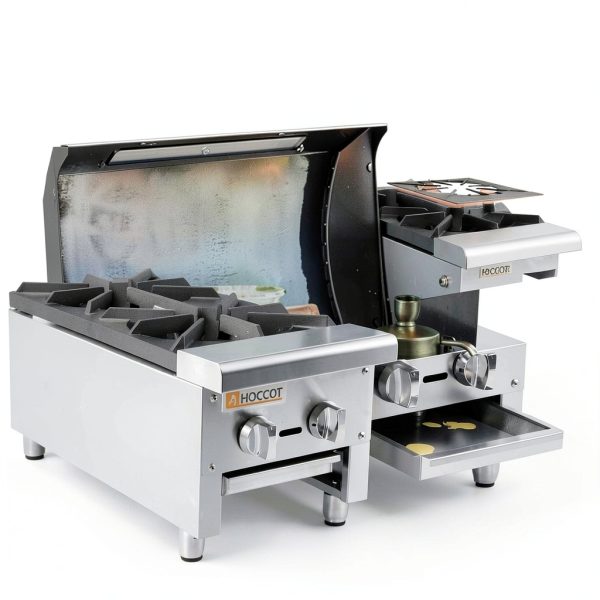 2 Burners Gas Stove, 12"X27" Propane and Natural Gas Commercial Hot Plate, 56,000 BTU Stainless Steel Wok Countertop Commercial Range Restaurant Equipment Gas Stove Burner for Outdoor Cooker-6