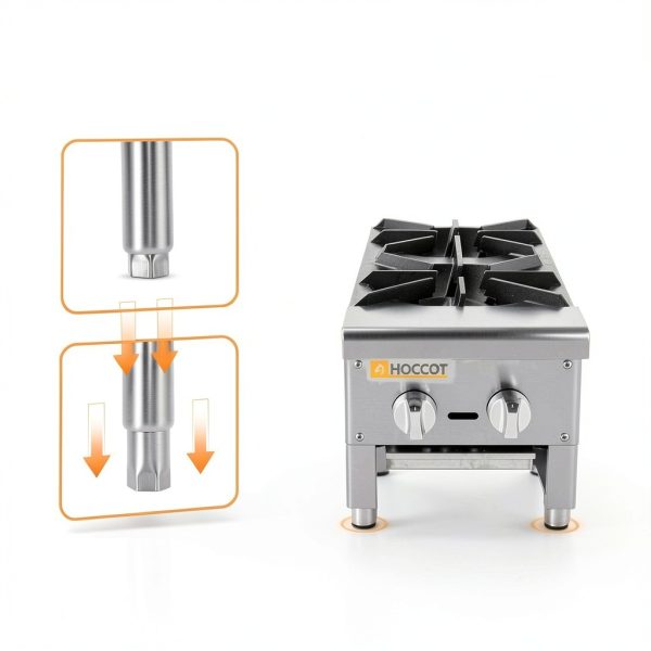 2 Burners Gas Stove, 12"X27" Propane and Natural Gas Commercial Hot Plate, 56,000 BTU Stainless Steel Wok Countertop Commercial Range Restaurant Equipment Gas Stove Burner for Outdoor Cooker-5